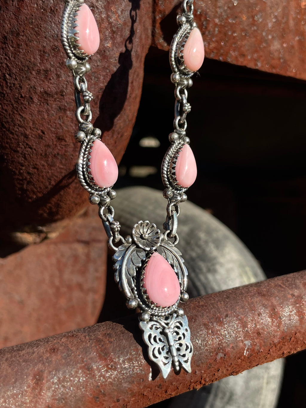 Pink Conch Floral Necklace | 925 Sterling Silver E337