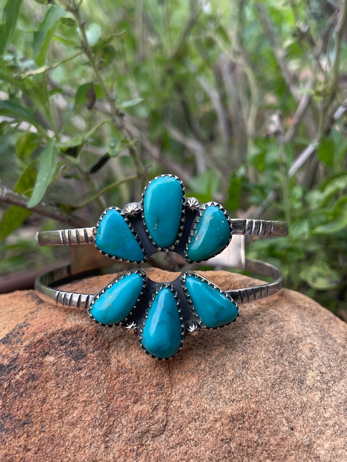 Turquoise Split Cluster Cuff Bracelet | Sterling Silver 925 | B514