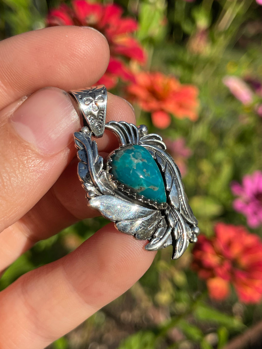 Turquoise Feather Pendant | Sterling Silver 925 B479