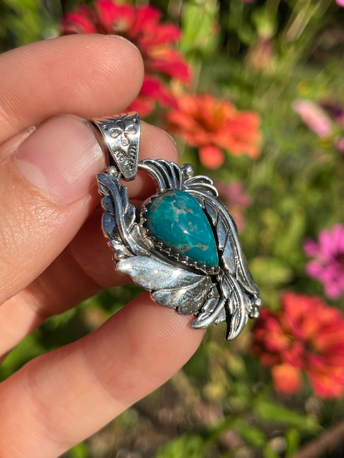 Turquoise Feather Pendant | Sterling Silver 925 B479