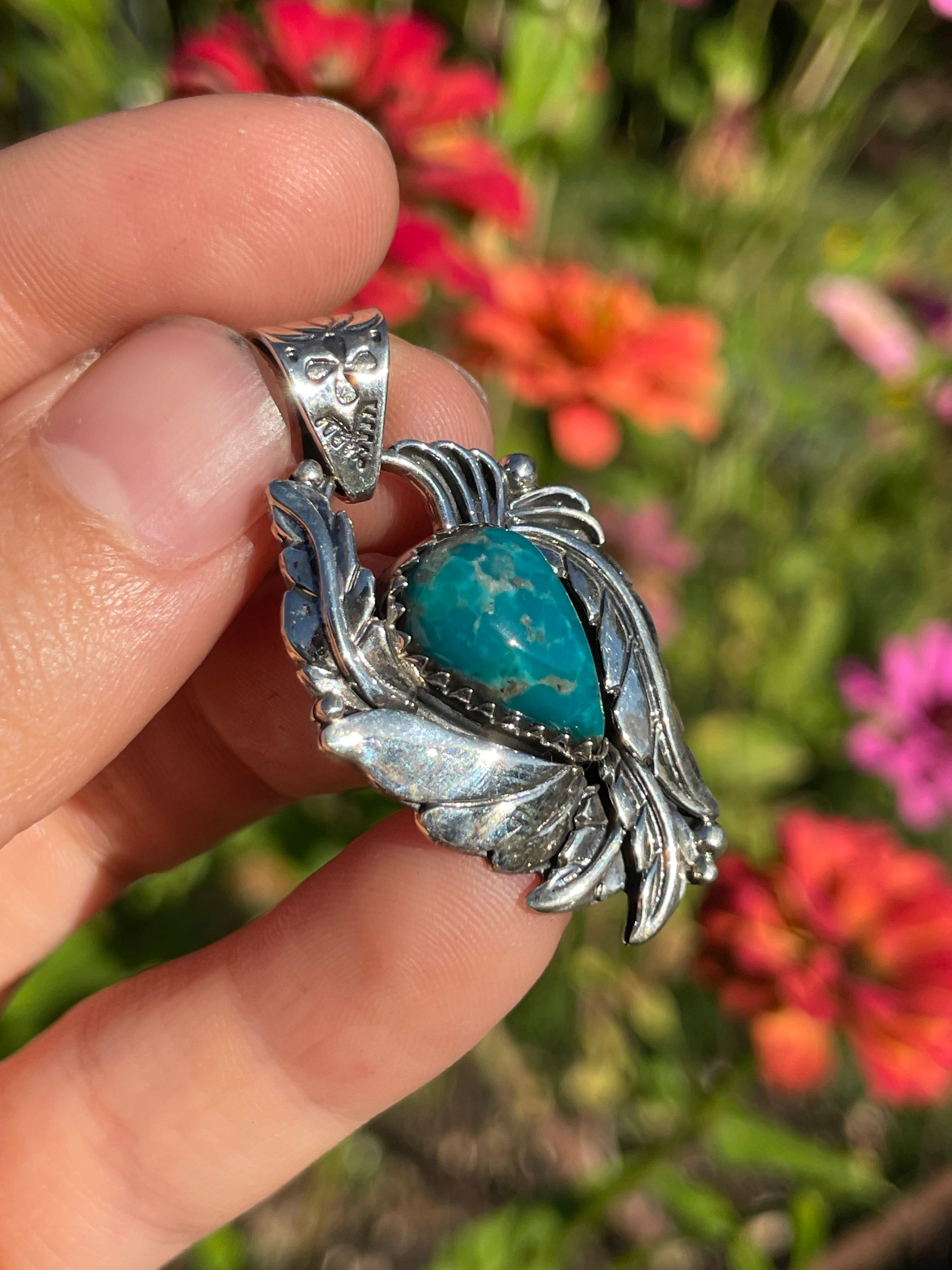 Turquoise Feather Pendant | Sterling Silver 925 B479