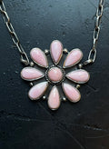 Pink Conch Flower Necklace | Cluster Blossom Pendant | 925 Silver E568
