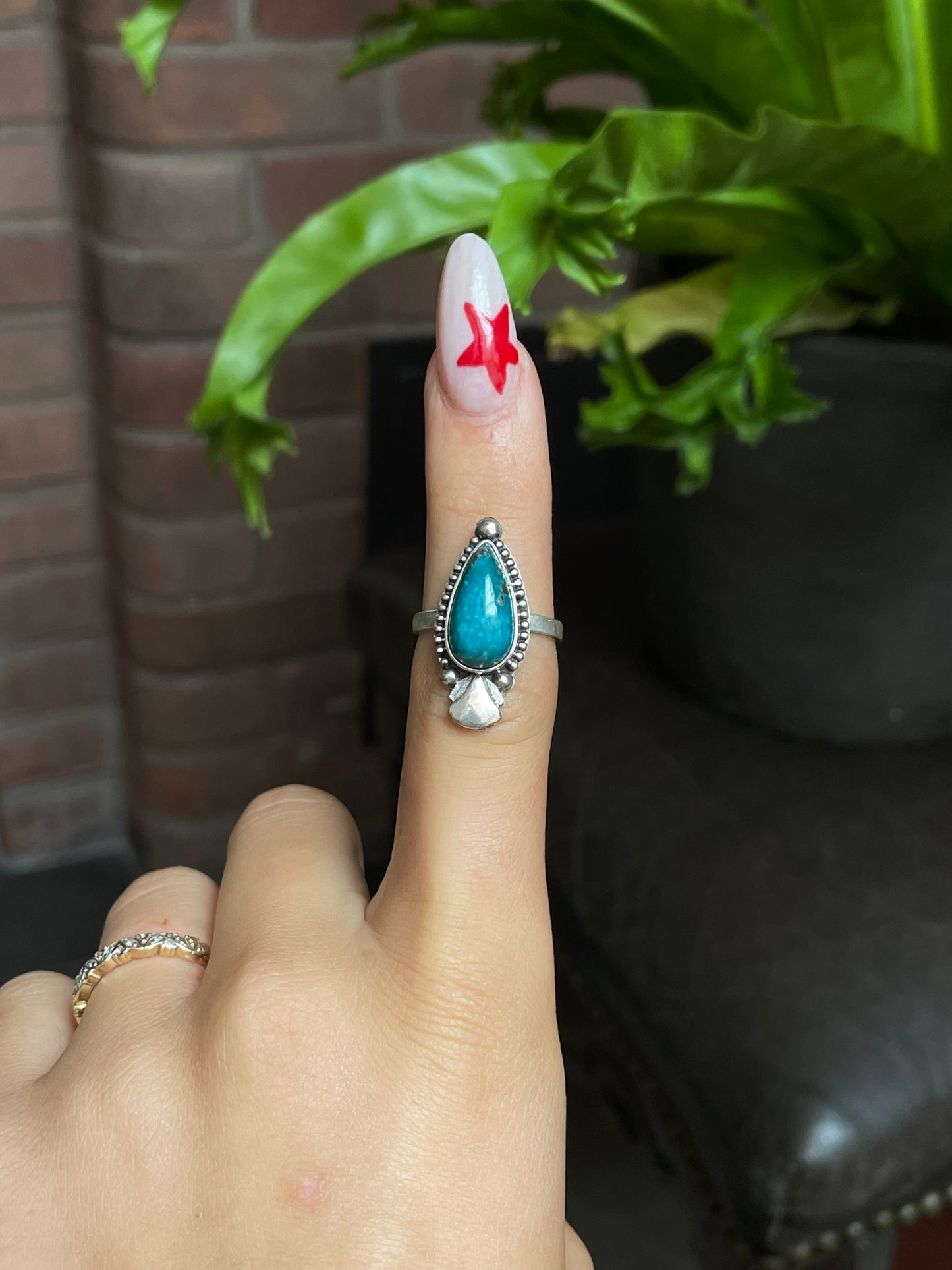 Kingman Turquoise Tear Drop Ring Size 7 | 925 Sterling SilverG 515