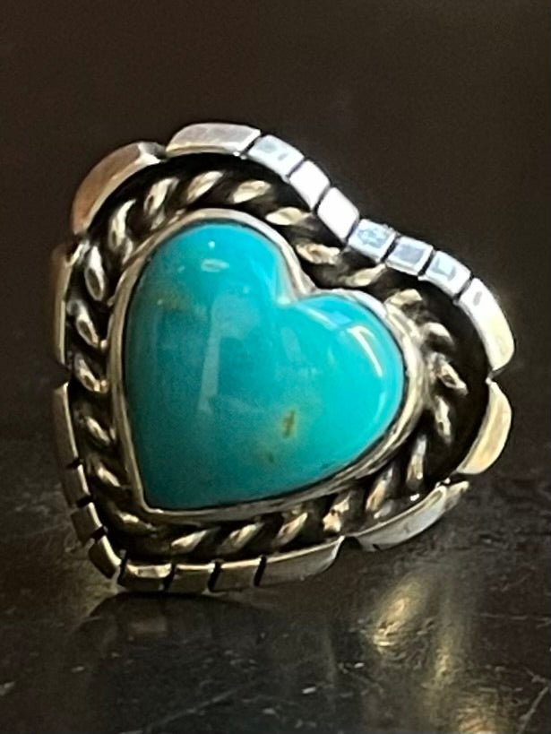 Kingman Turquoise Heart Ring | Sterling Silver | Size 6 G365