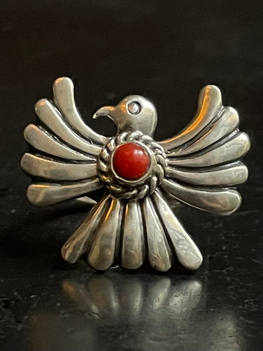 Italian Coral Thunderbird Ring Size 6 | 925 Sterling Silver G236