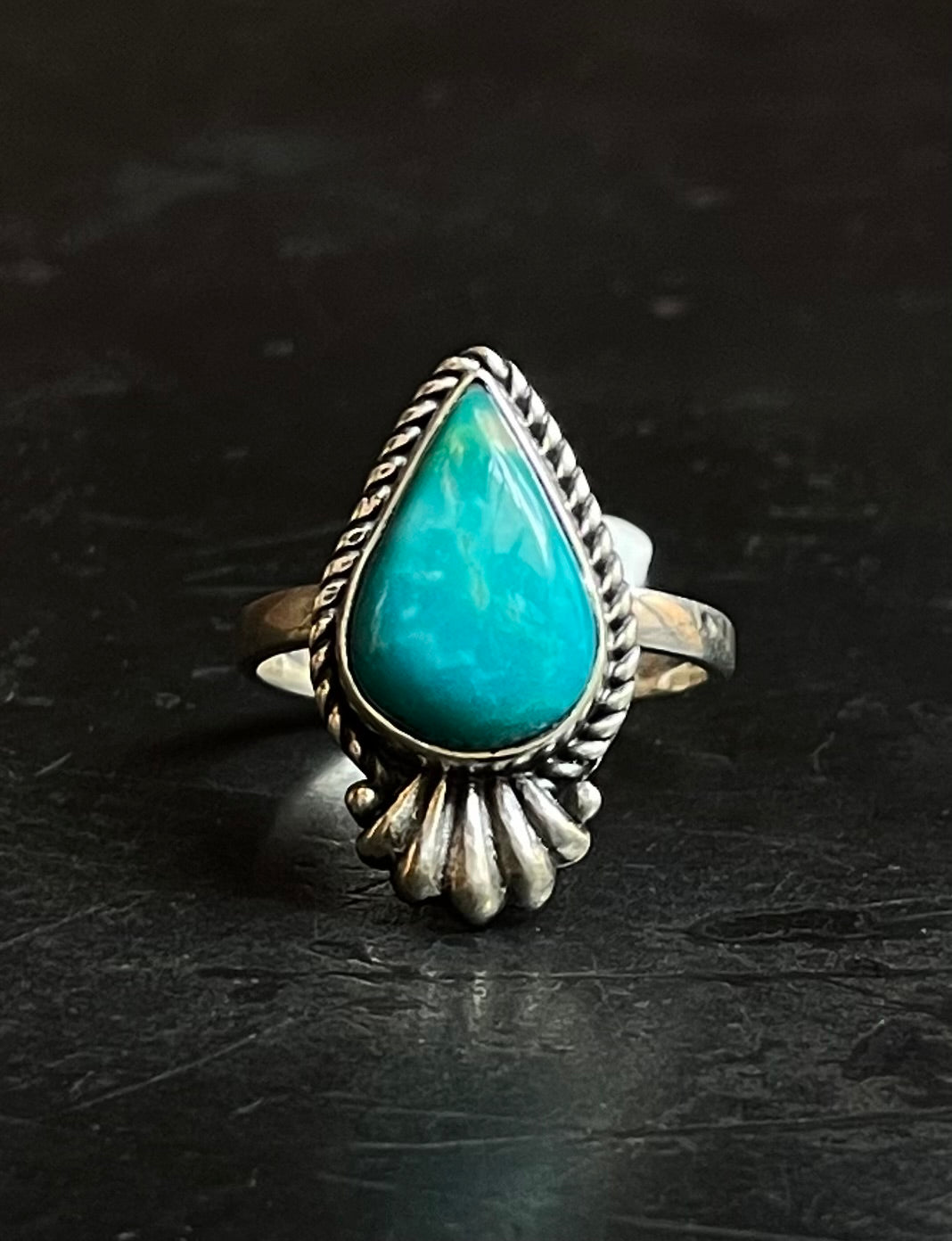 Kingman Turquoise Teardrop Ring | Sterling Silver | Size 8.25 | A745