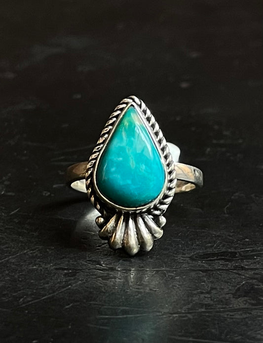 Kingman Turquoise Teardrop Ring | Sterling Silver | Size 8.25 | A745