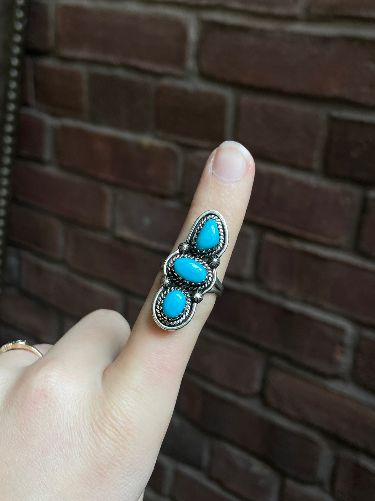 Kingman Turquoise Triple Stone Ring Size 7.75 | 925 Sterling Silver Southwest E200