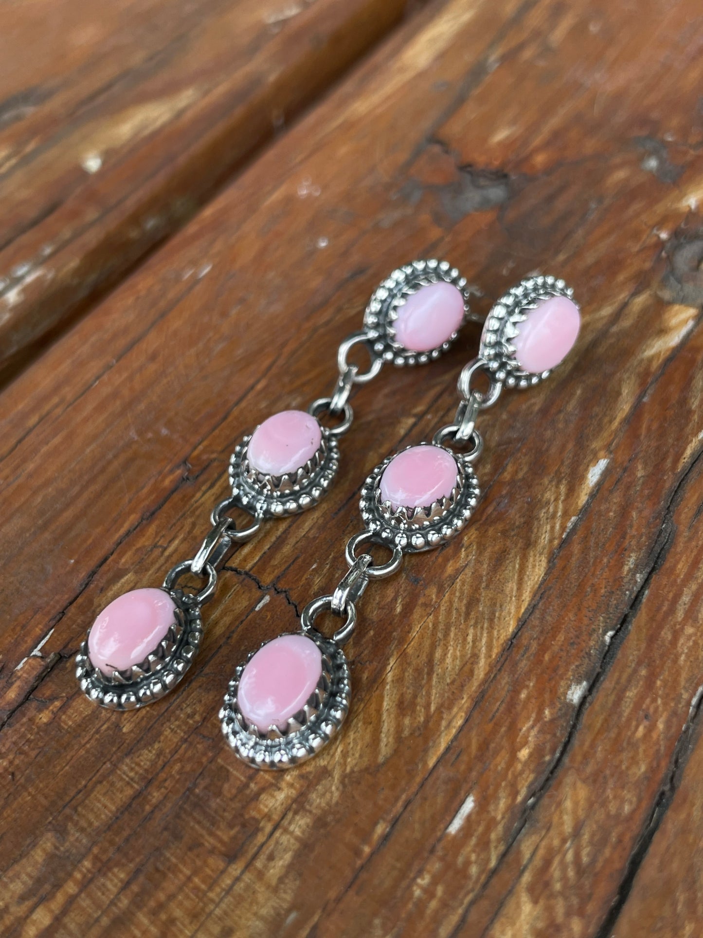 Pink Conch Drop Stud Earrings | 925 Sterling Silver B974