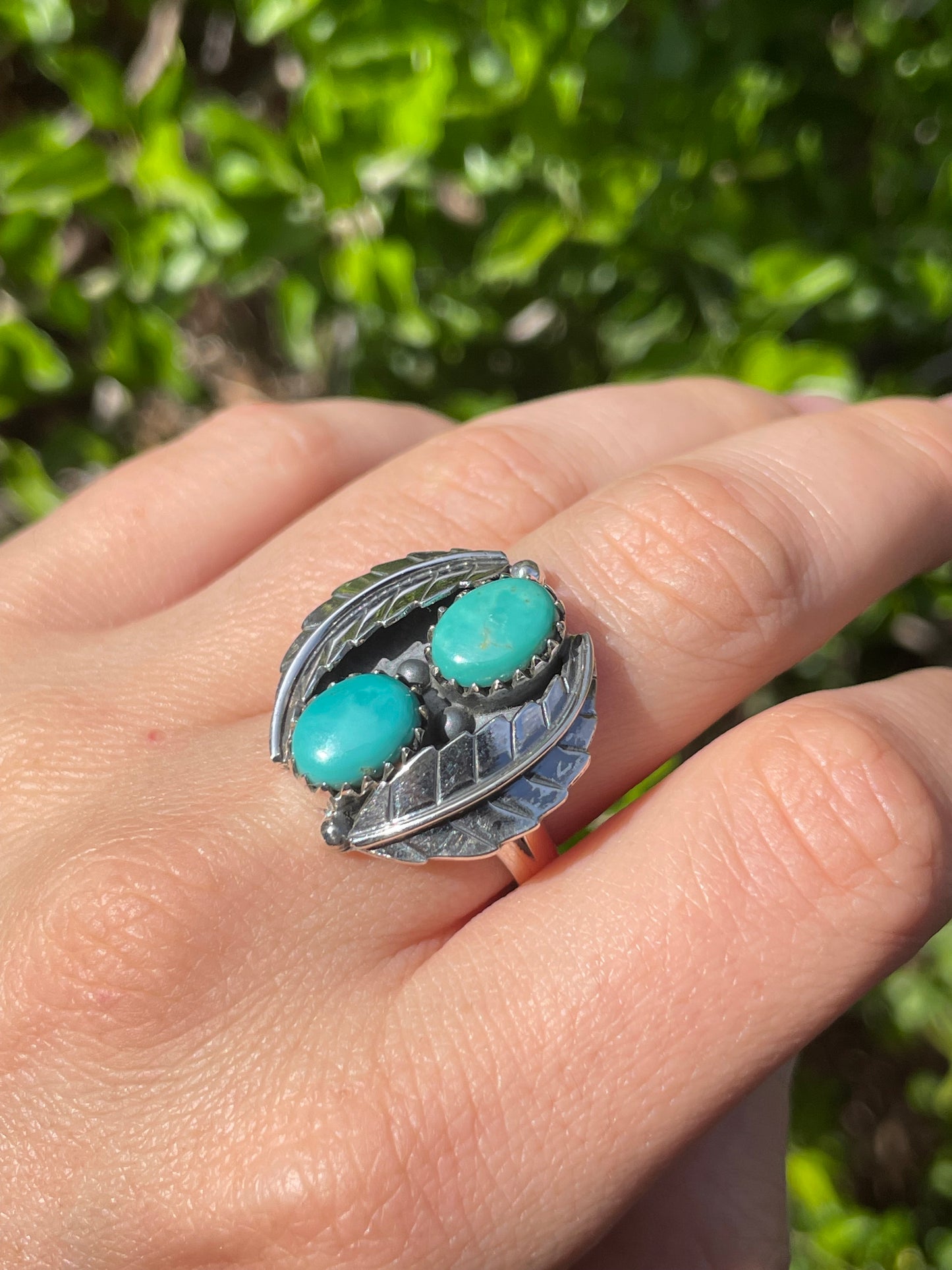 Turquoise Feather Ring Size 9 | 925 Sterling Silver B568