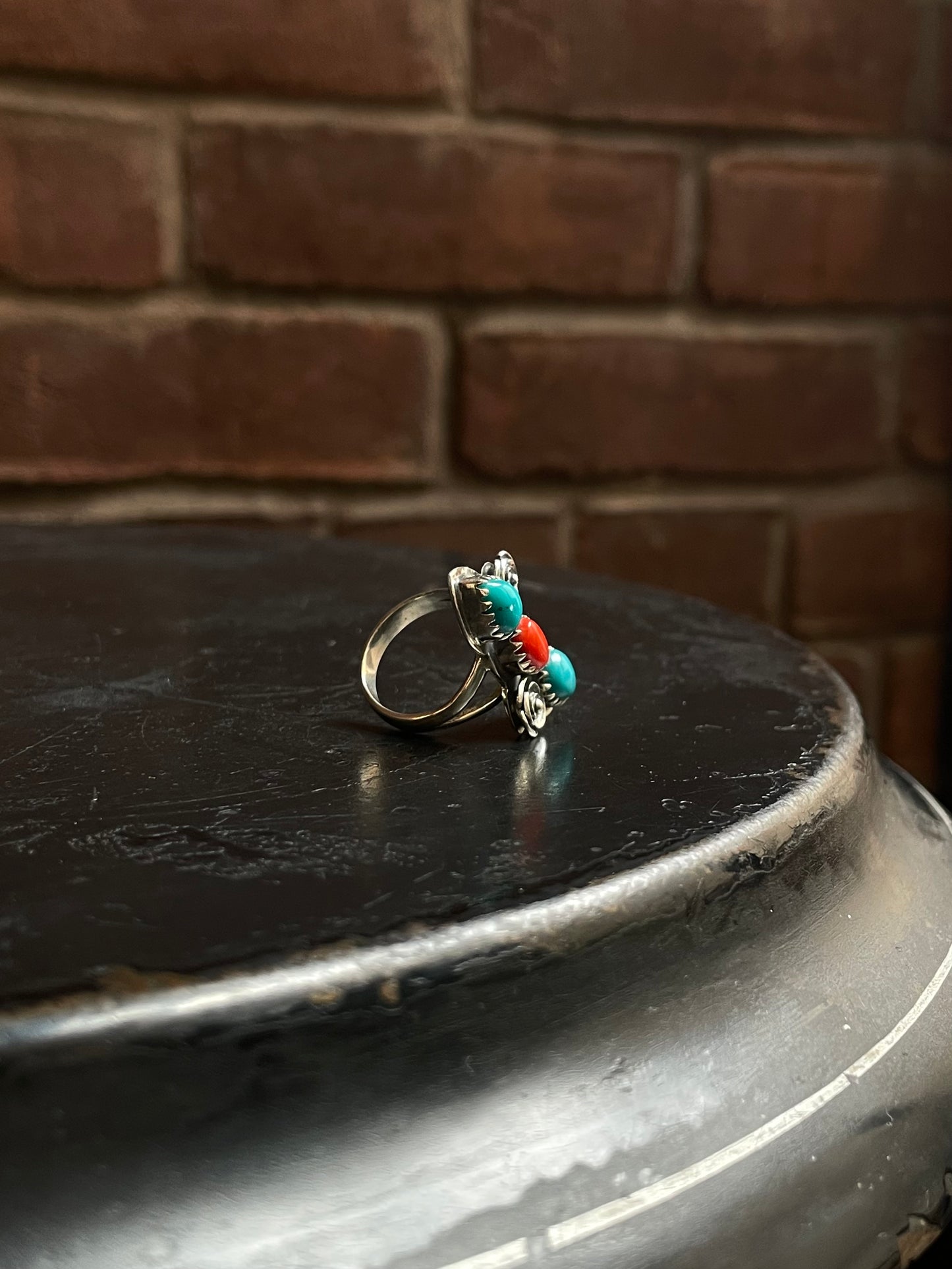 Turquoise & Coral Ring Size 6 | 925 Sterling Silver C956