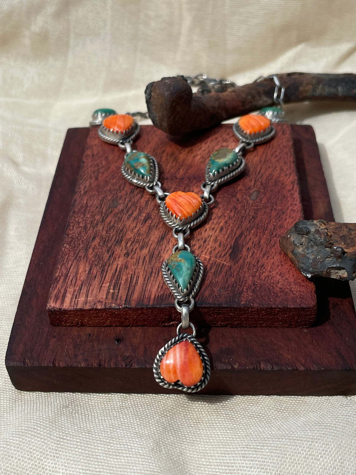 Kingman Turquoise & Spiny Oyster Lariat Necklace | 925 Sterling Silver D317