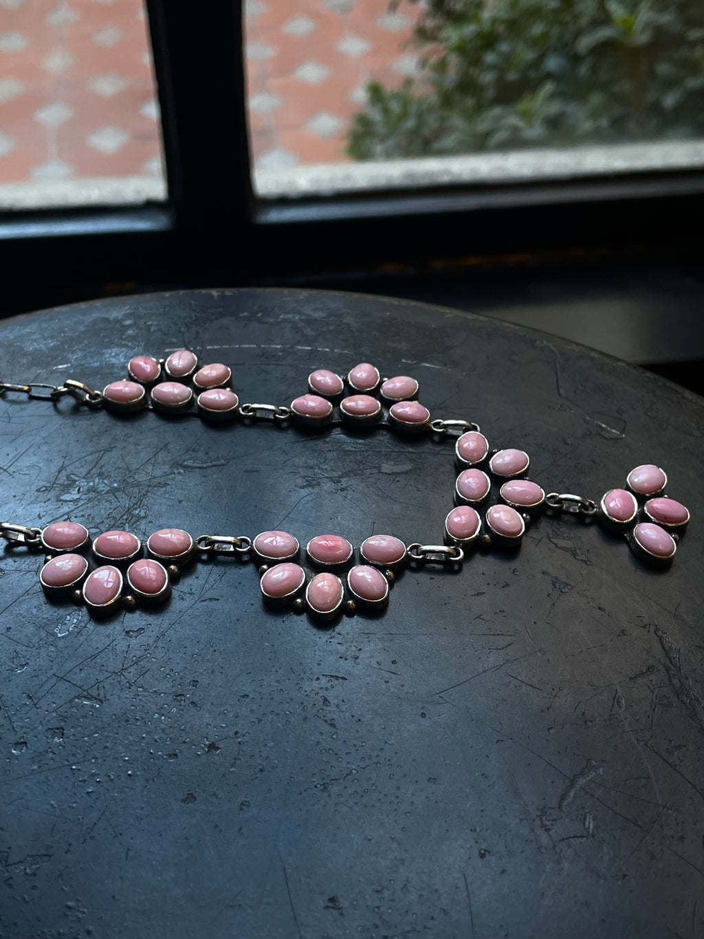 Pink Conch Necklace | Blossom Drop Cluster | 925 Silver E560