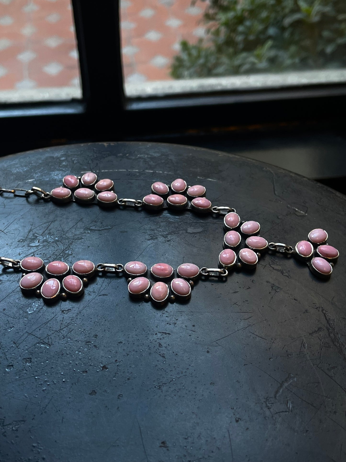 Pink Conch Necklace | Blossom Drop Cluster | 925 Silver E560