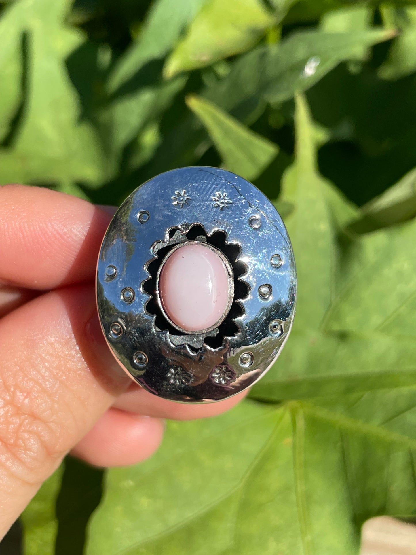 Pink Conch Shadow Box Ring | 925 Sterling Silver | Size 9 B363