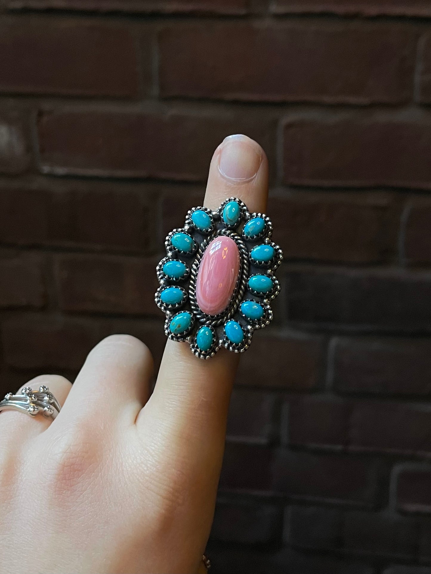 Large Cluster Pink Conch Ring | Sterling Silver | Size 7 | A364