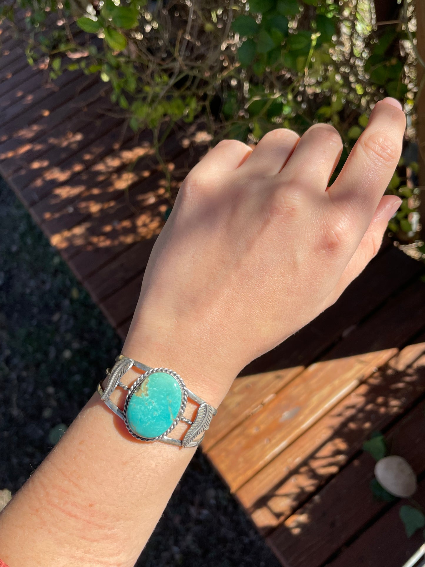 Kingman Turquoise Feather Cuff Bracelet | Sterling Silver B885