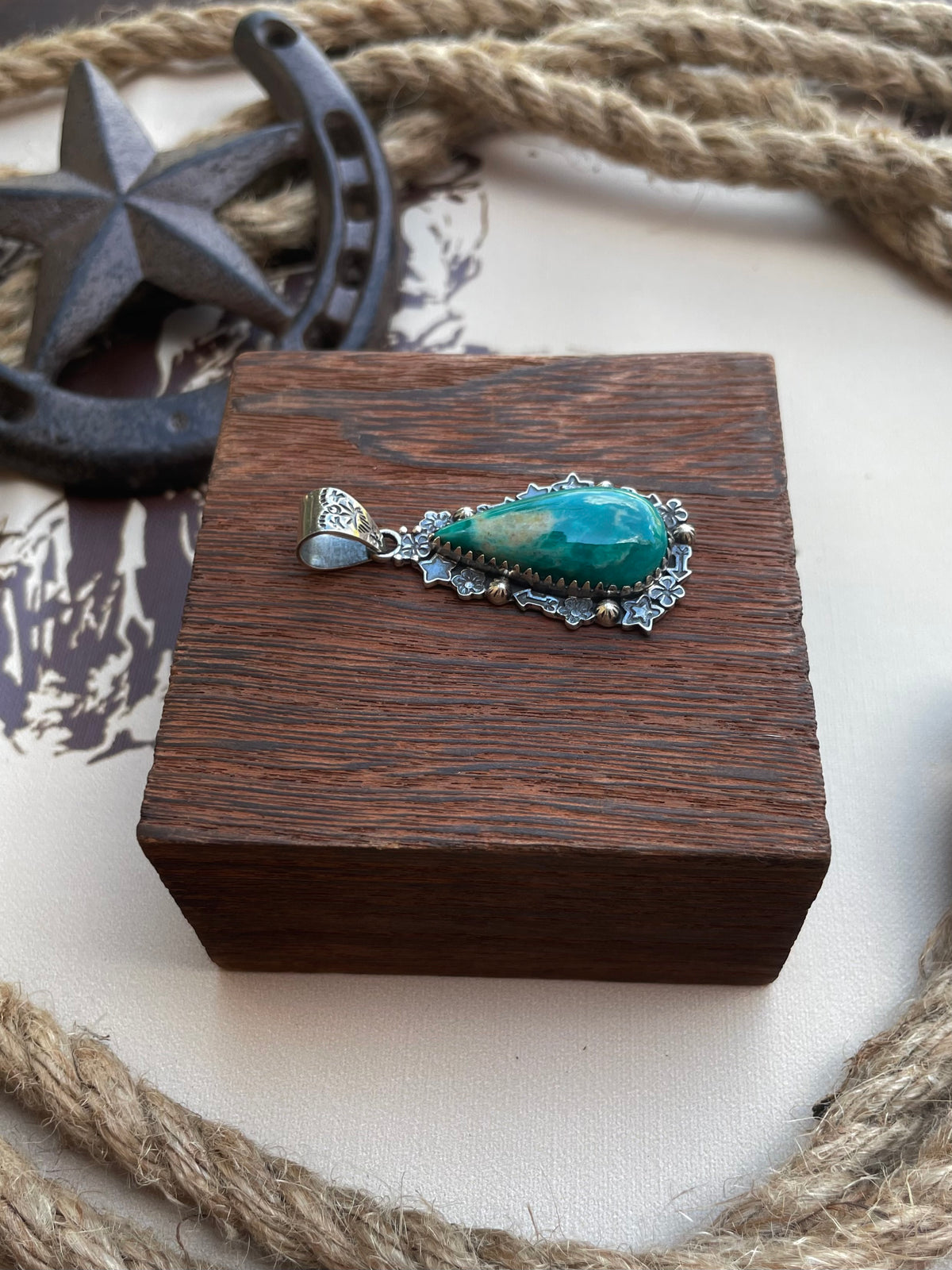 Turquoise Teardrop Pendant | Floral 925 Sterling Silver G688