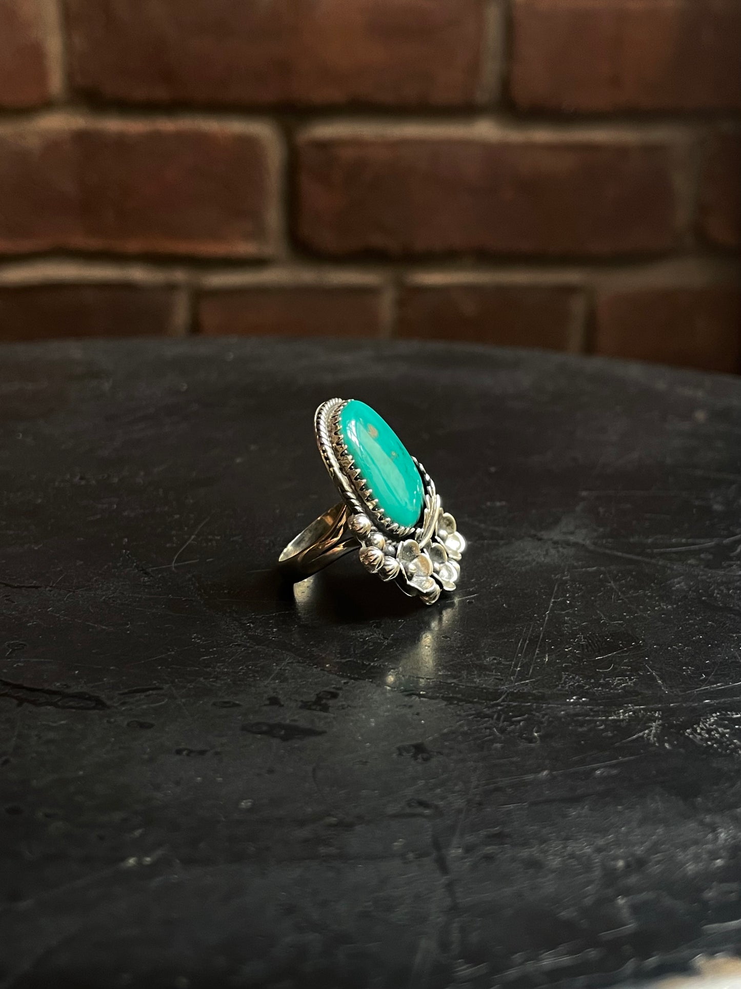 Kingman Turquoise Floral Ring | 925 Sterling Silver | Size 6 E286