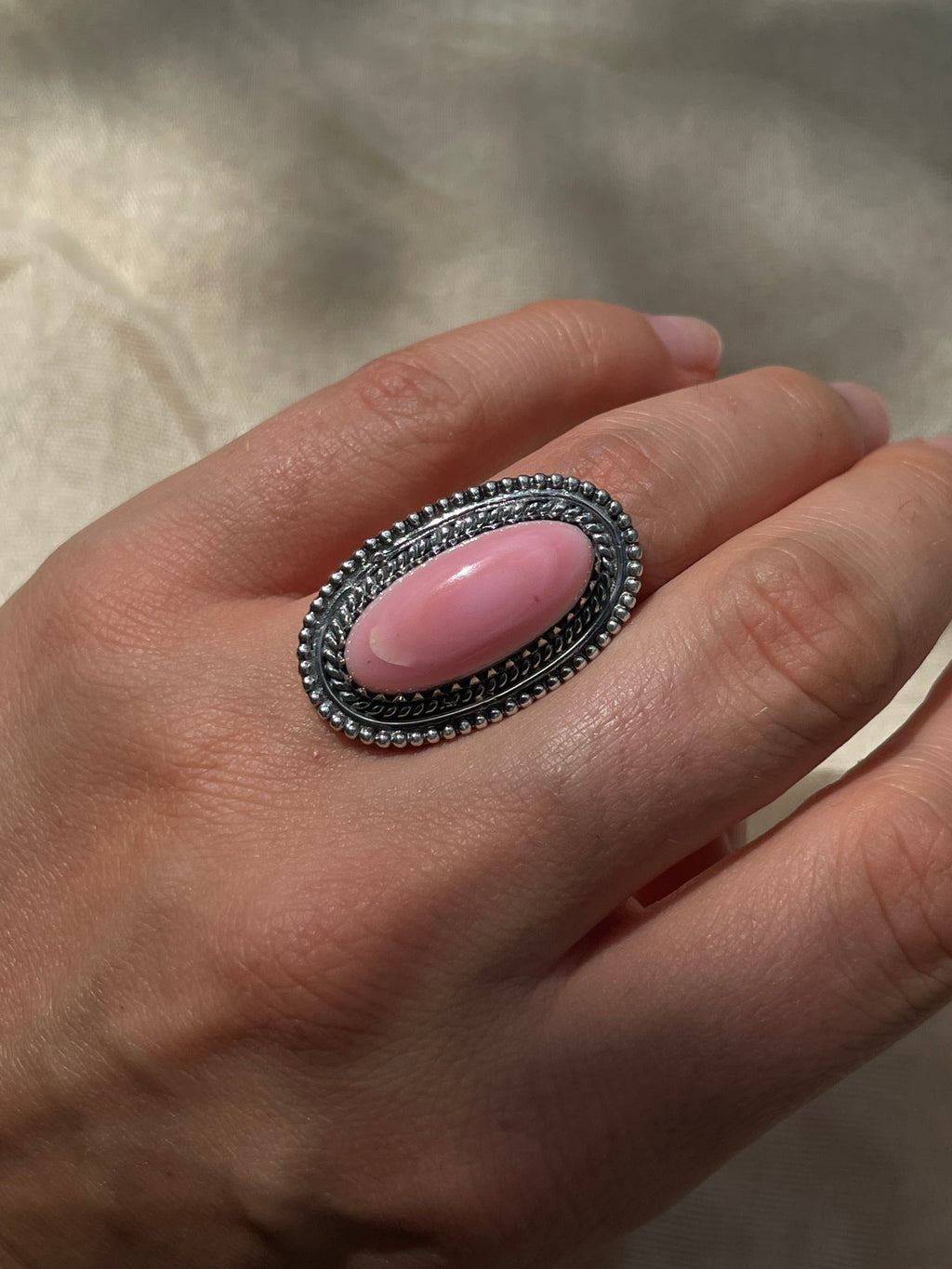 Pink Conch Oval Ring | Sterling Silver 925 | Size 6 C601