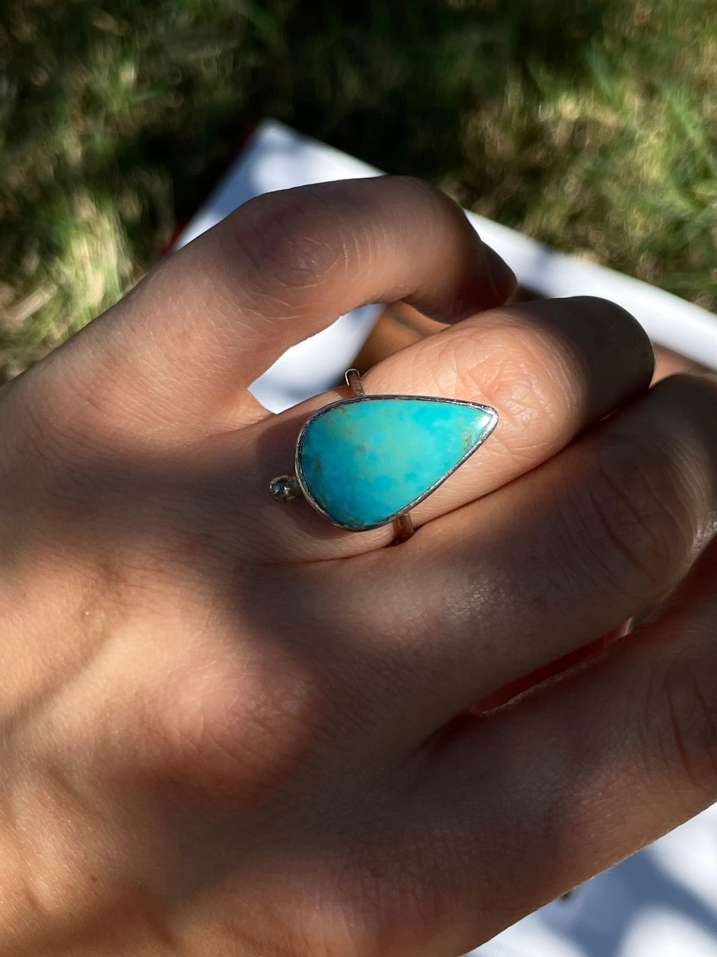 Turquoise Tear Drop Ring | 925 Sterling Silver | Size 6.5 D345