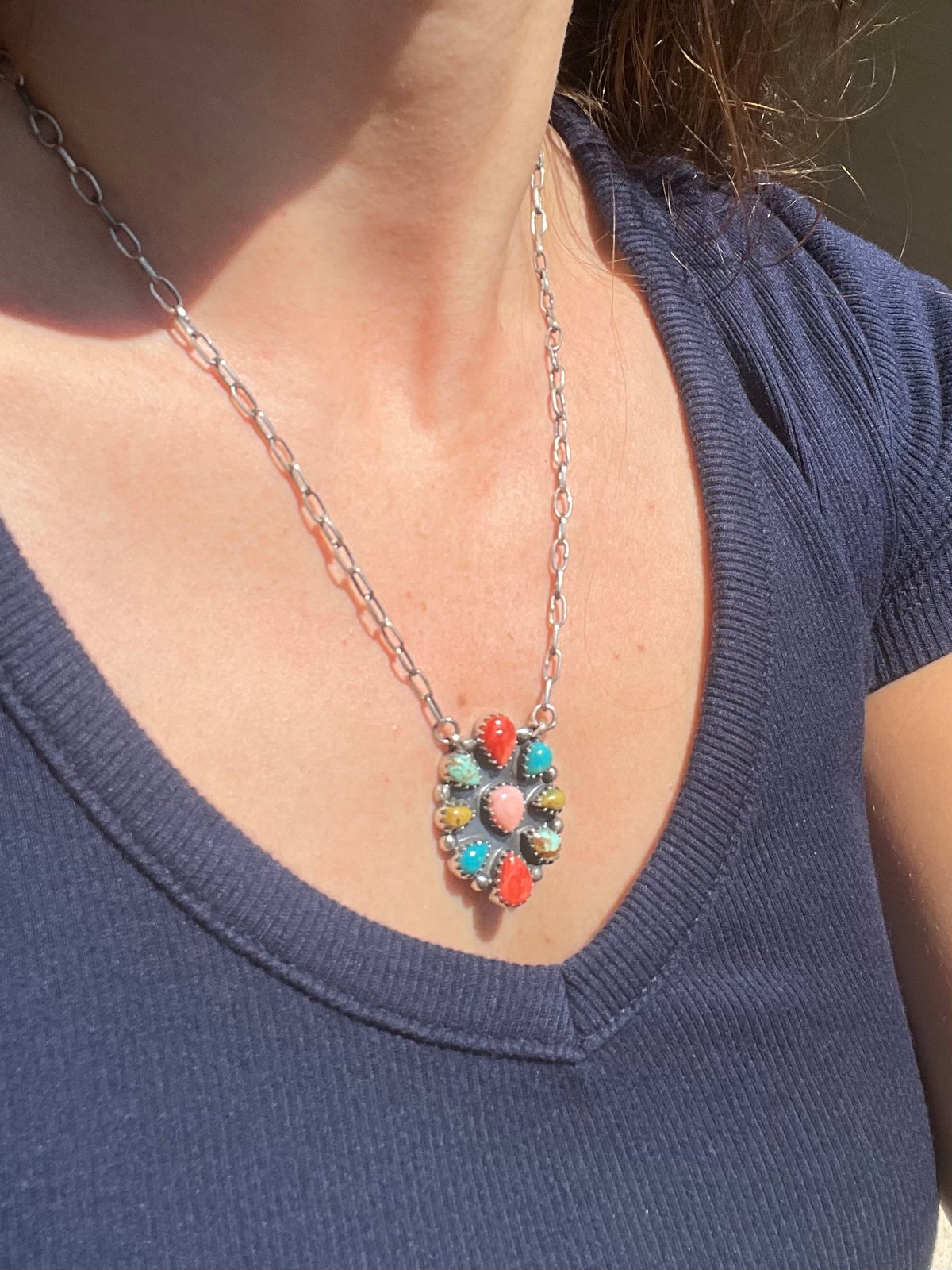 Mixed Stone Statement Necklace | 925 Sterling Silver Z17