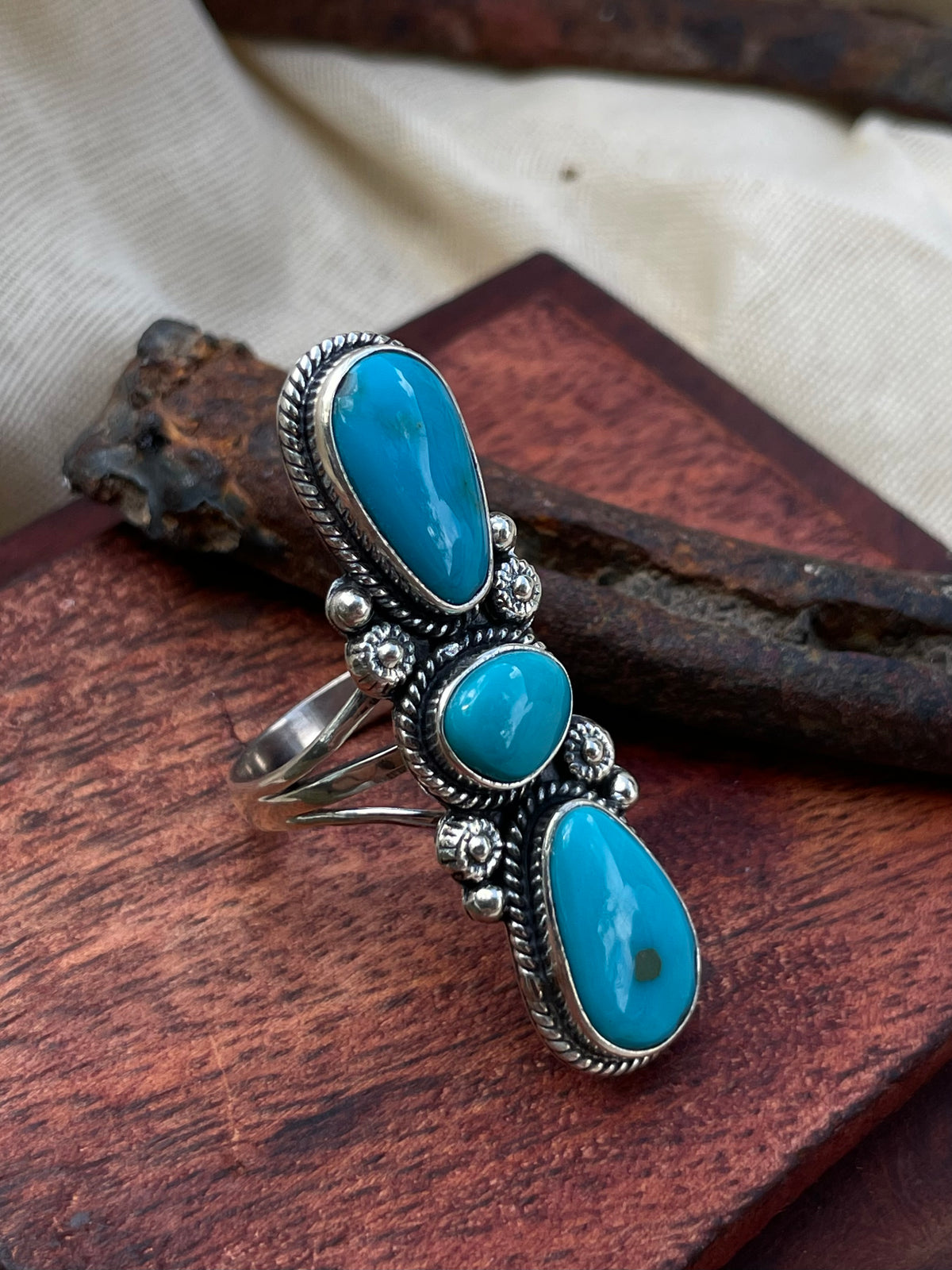 Turquoise Heart Triple Ring | Sterling Silver | Size 9 C605