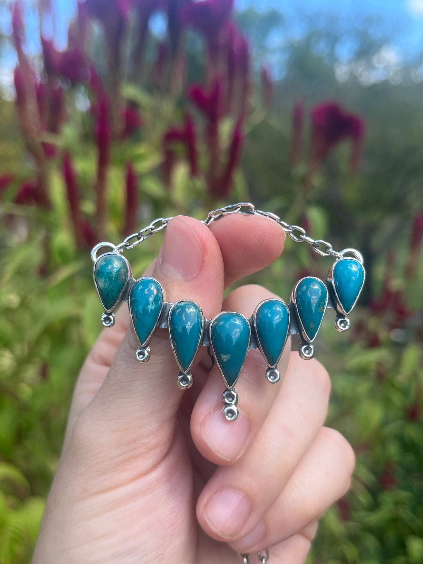 Turquoise Chain Necklace | 925 Sterling Silver Southwest X43