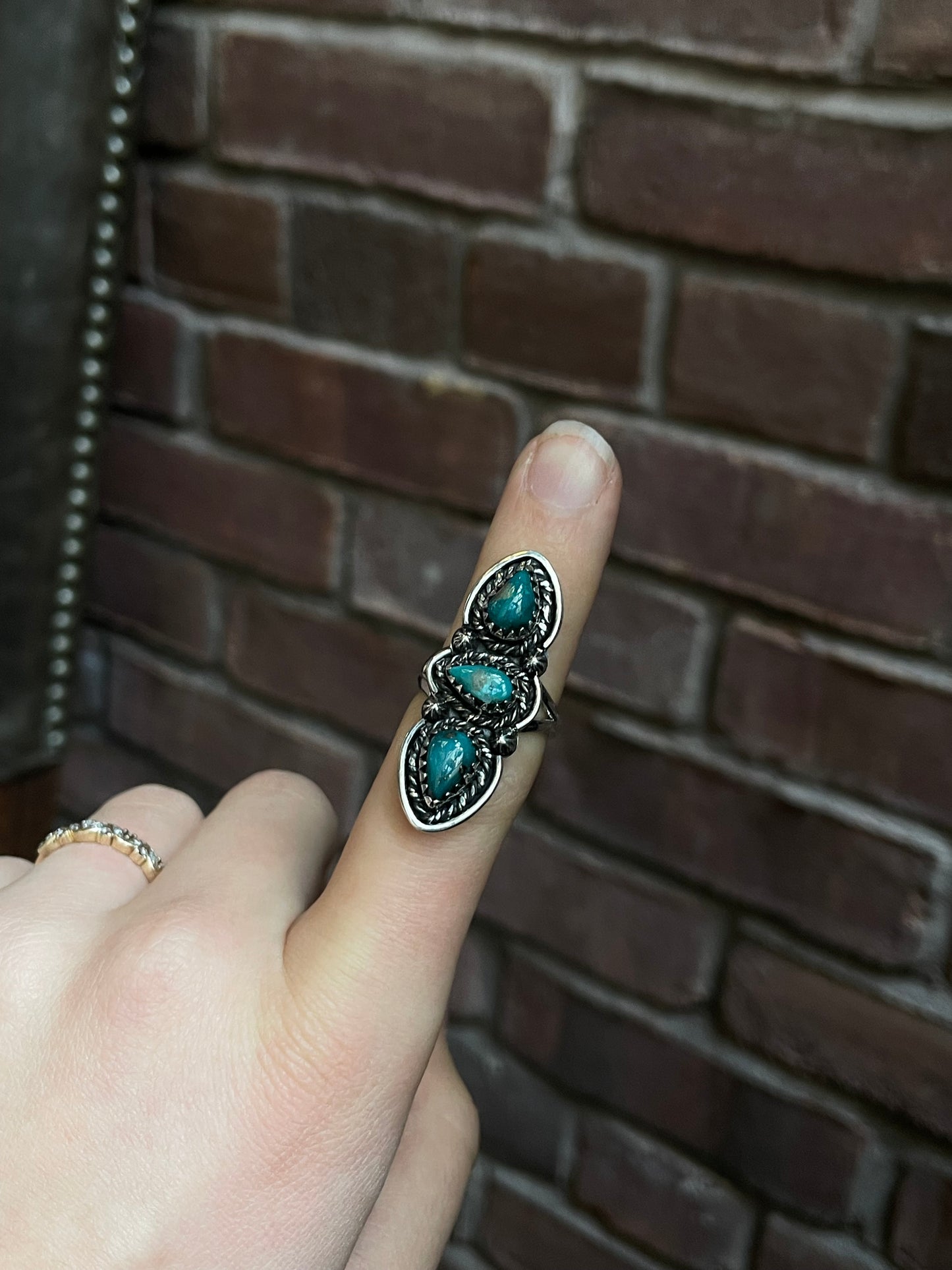 Kingman Turquoise Triple Stone Ring Size 7 | 925 Sterling Silver Southwest E146