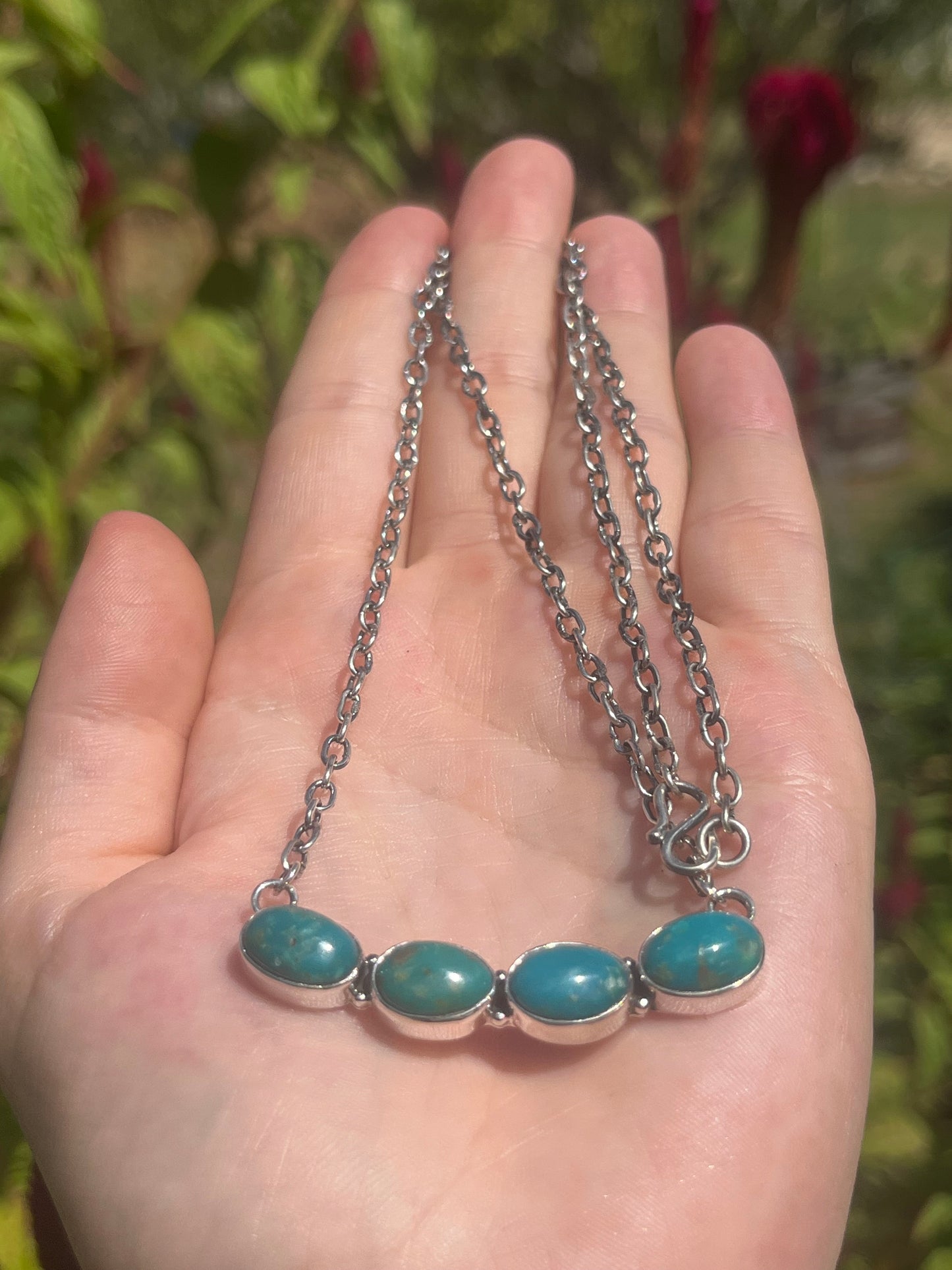 Turquoise Bar Chain Necklace | 925 Sterling Silver X46