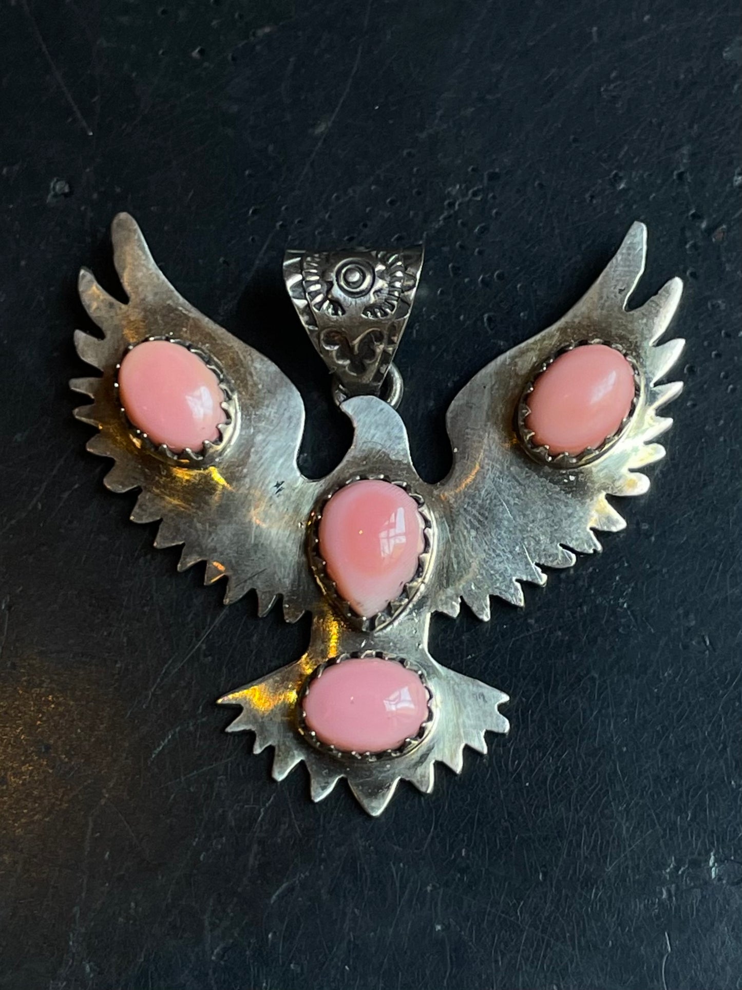 Pink Conch Thunderbird Pendant | Sterling Silver E926