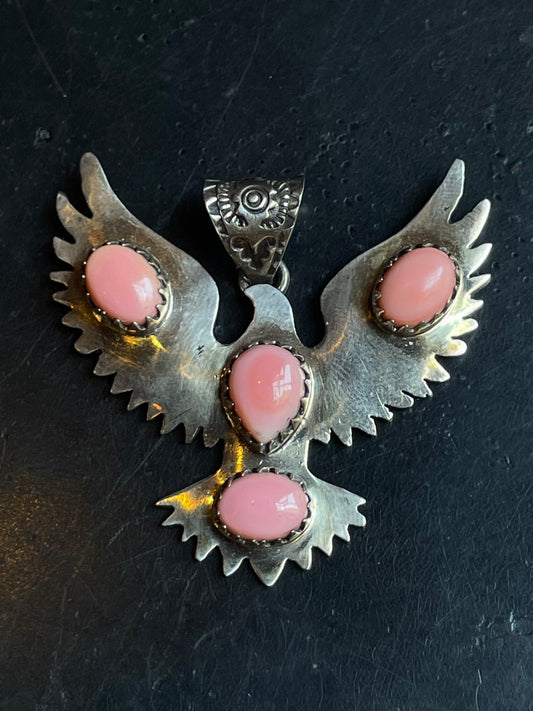 Pink Conch Thunderbird Pendant | Sterling Silver E926