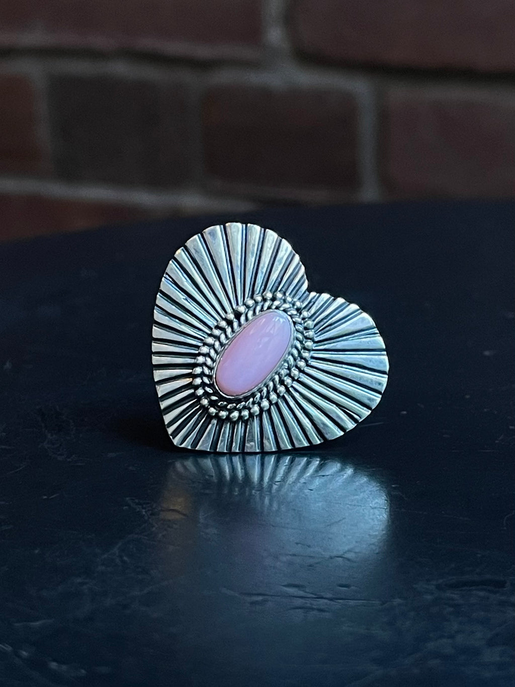 Pink Conch Heart Ring | Sterling Silver | Size 7 | A341