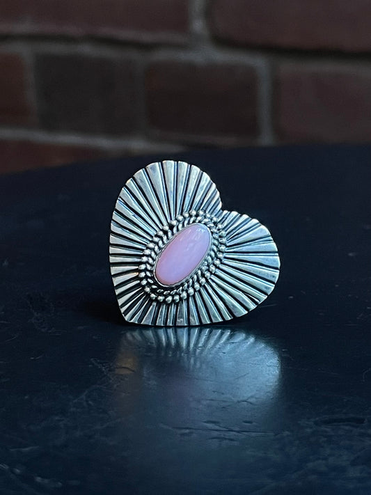 Pink Conch Heart Ring | Sterling Silver | Size 7 | A341