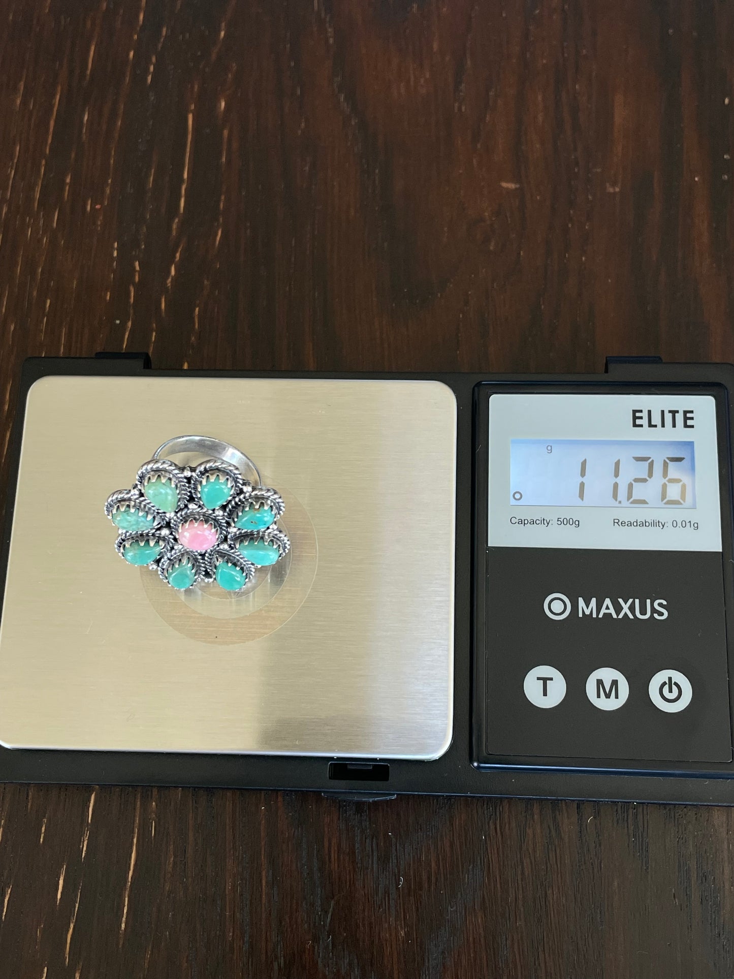 Pink Conch Turquoise Flower Ring Size 7 | Sterling Silver E860