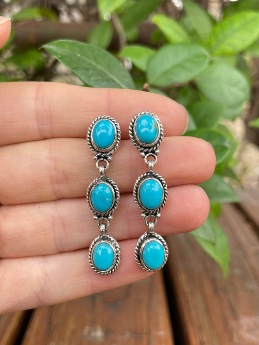 Kingman Turquoise Drop Stud Earrings | 925 Sterling Silver B972