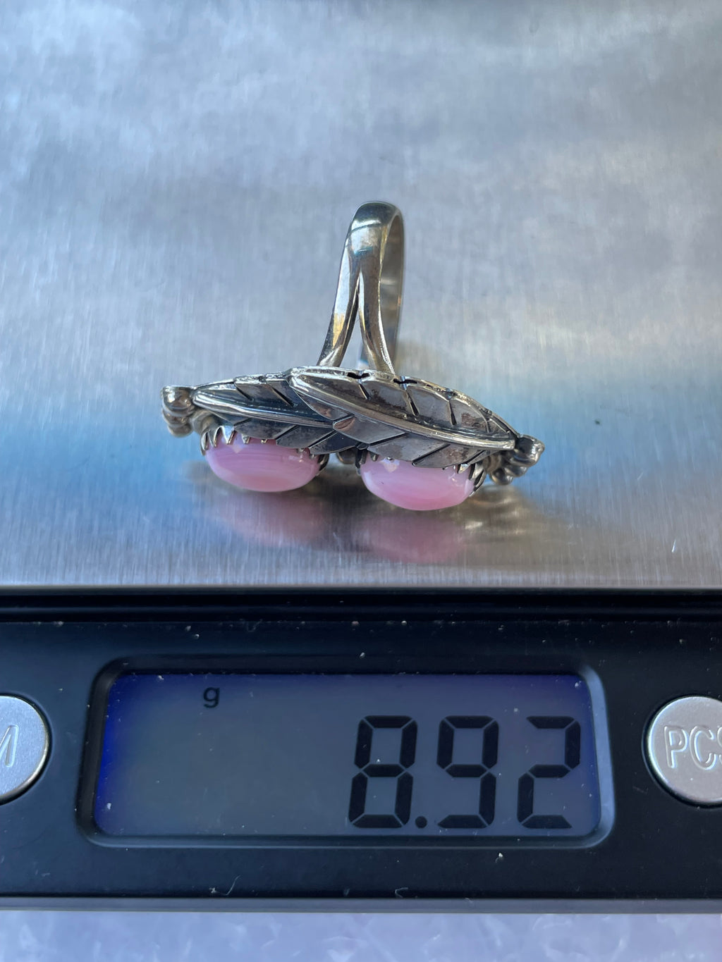 Pink Conch Double Stone Ring Size 7 | 925 Sterling Silver B949