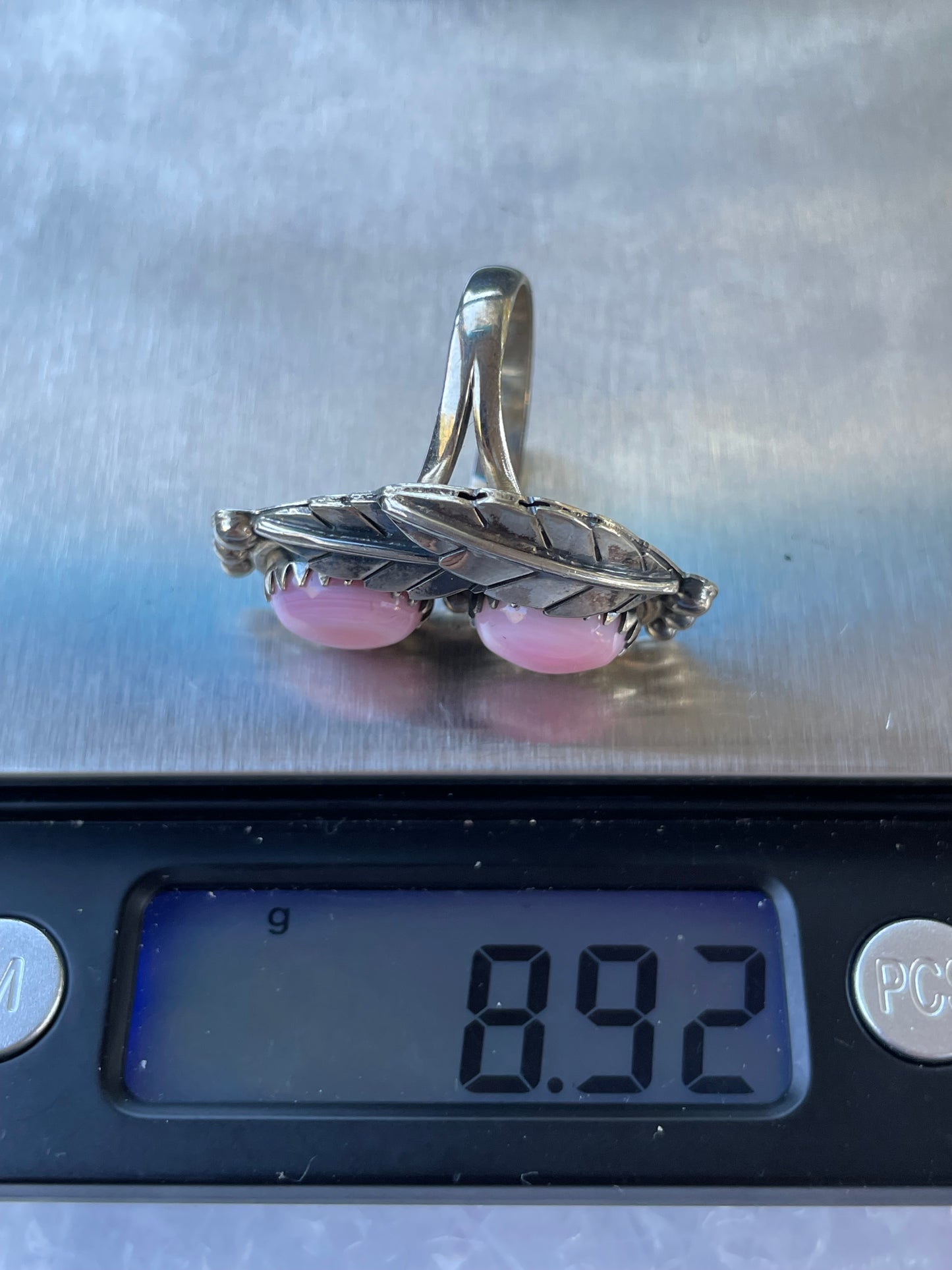 Pink Conch Double Stone Ring Size 7 | 925 Sterling Silver B949