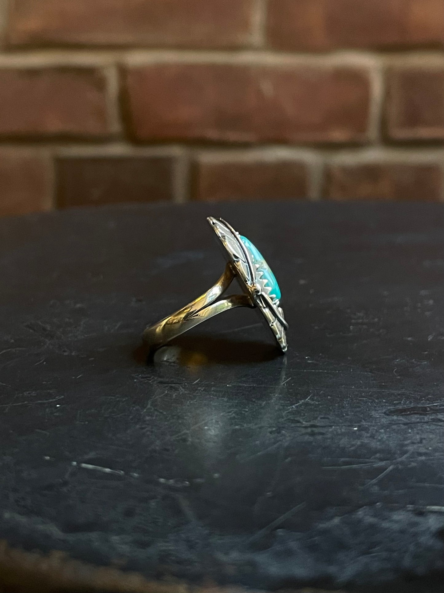 Turquoise Feather Ring Size 8 | Sterling Silver E871