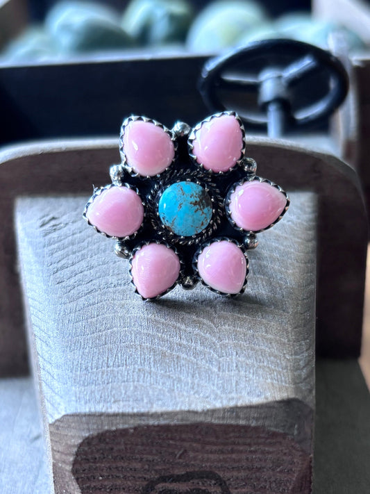 Pink Conch Flower Ring Size 6 | 925 Sterling Silver A104
