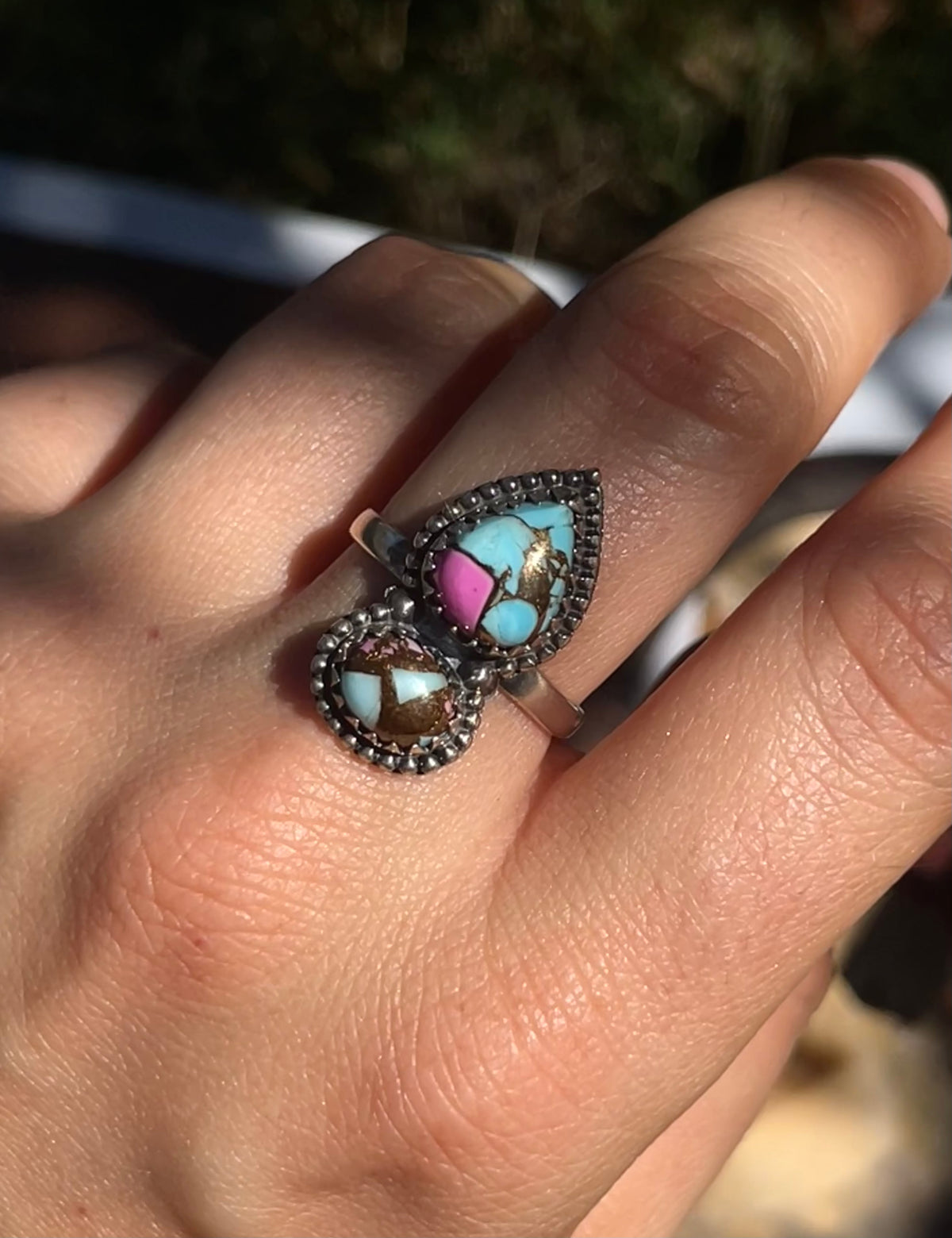 Cotton Candy Two Stone Ring | 925 Sterling Silver | Size 9 D363
