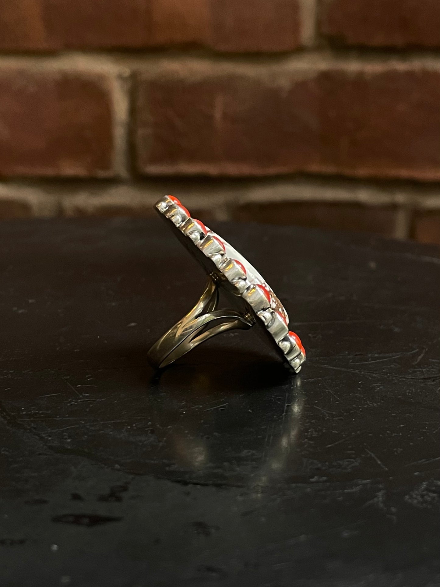 Italian Coral & Wild Horse Ring Size 9 | 925 Sterling Silver G198