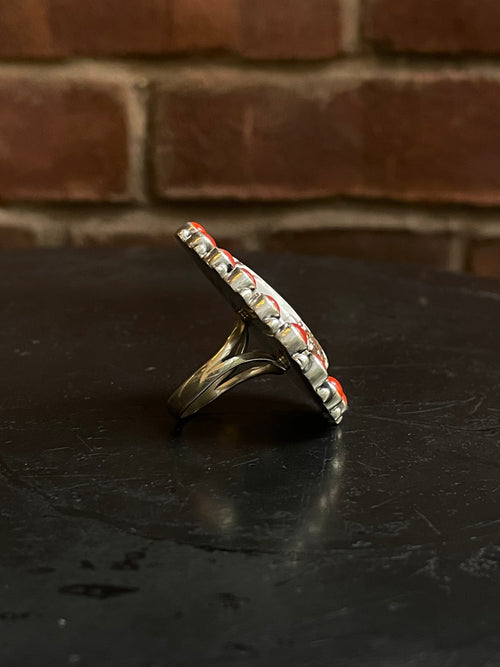 Italian Coral & Wild Horse Ring Size 9 | 925 Sterling Silver G198