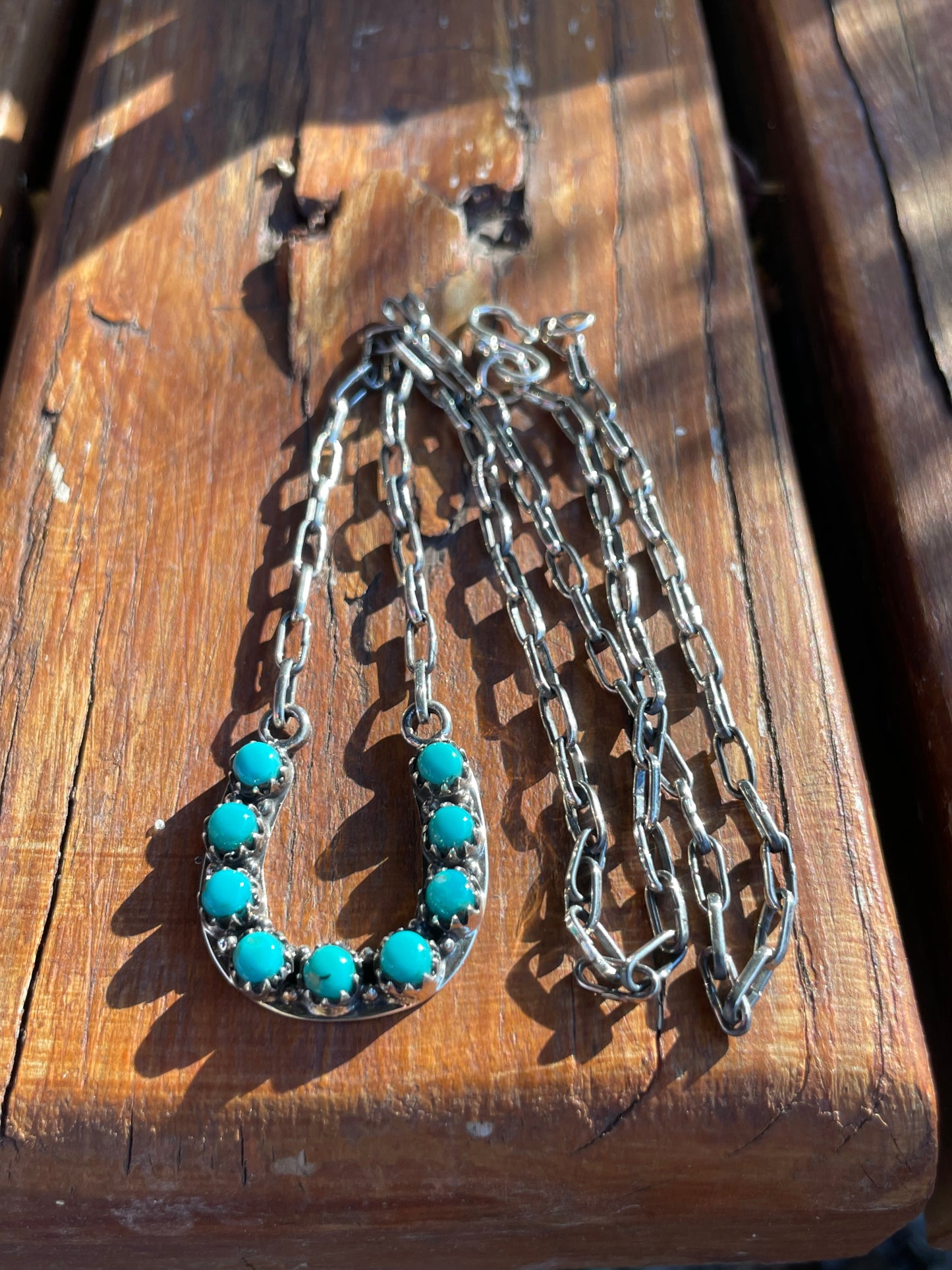 Kingman Turquoise Horseshoe Necklace | Sterling Silver 925 | B904