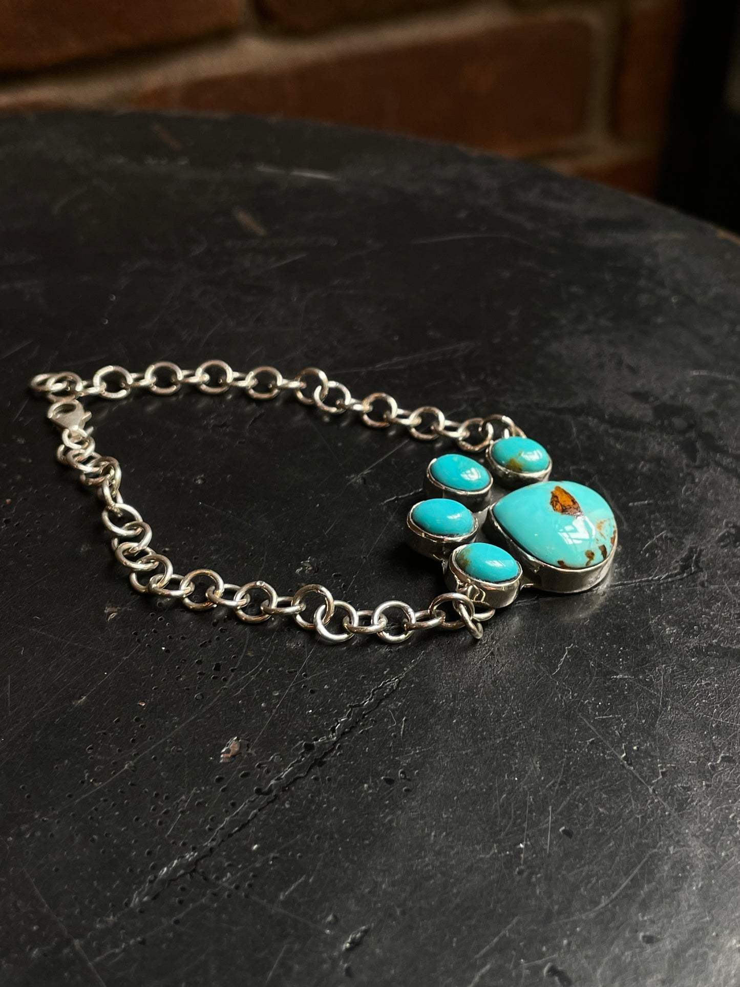 Kingman Turquoise Paw Bracelet | 925 Sterling Silver E103