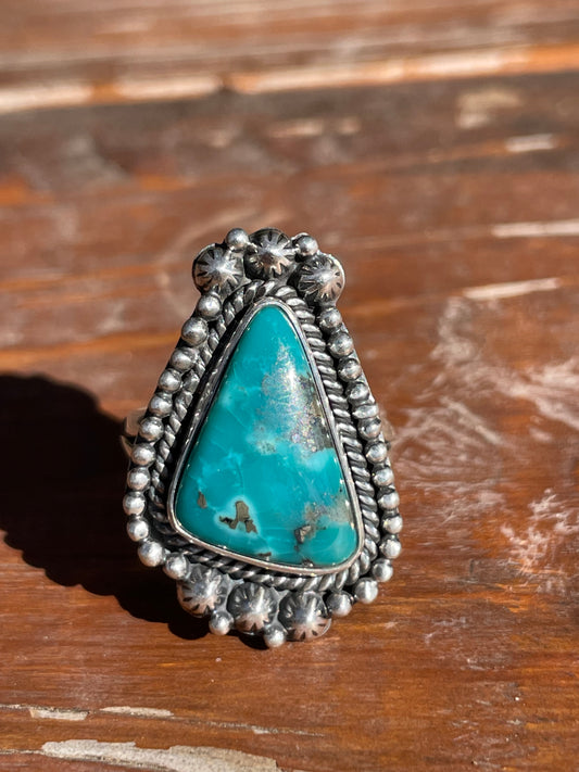 Kingman Turquoise Beaded Ring Size 8 | 925 Sterling Silver Southwest D107