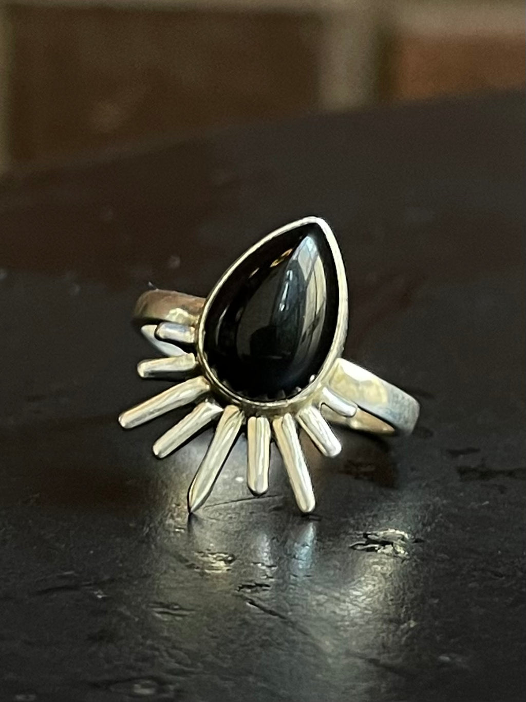 Black Onyx Sunburst Ring | 925 Sterling Silver Size 8 G572