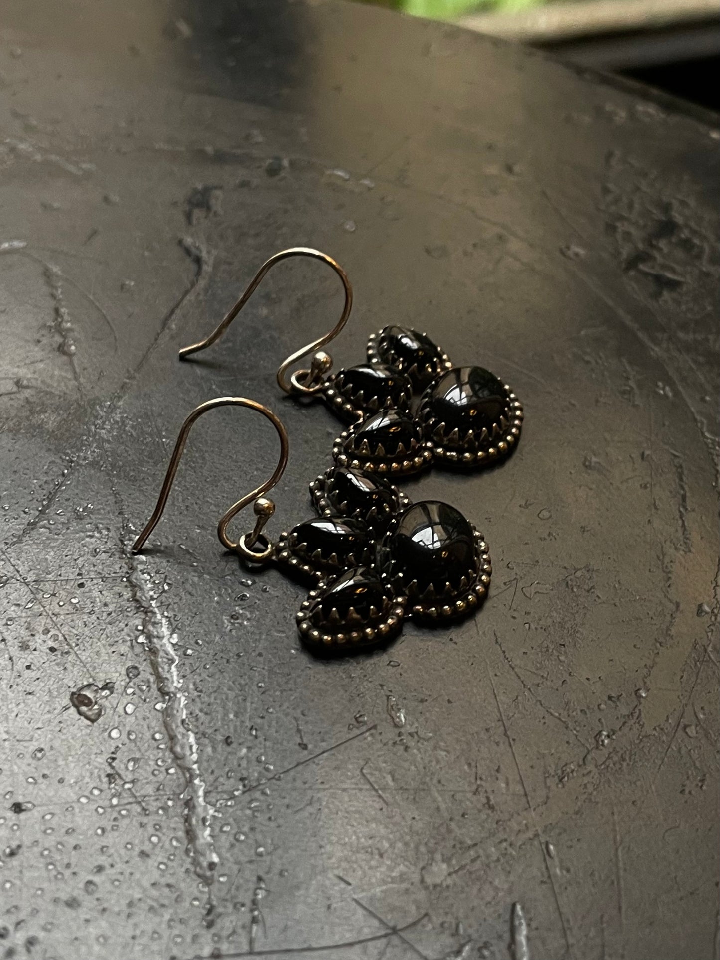 Black Onyx Paw Print Dangle Earrings | Sterling Silver G337