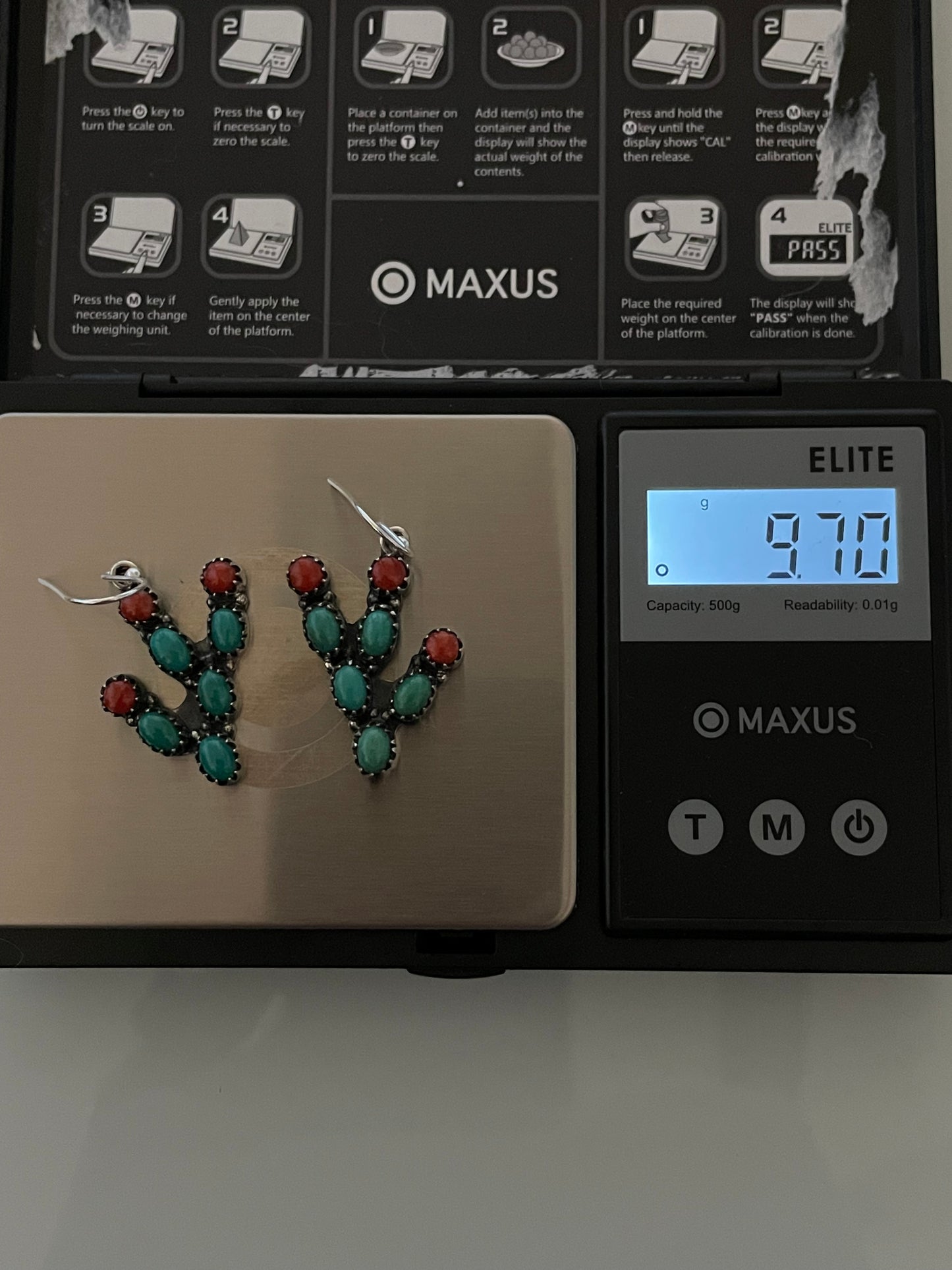 Turquoise & Coral Cactus Earrings | 925 Sterling Silver E388