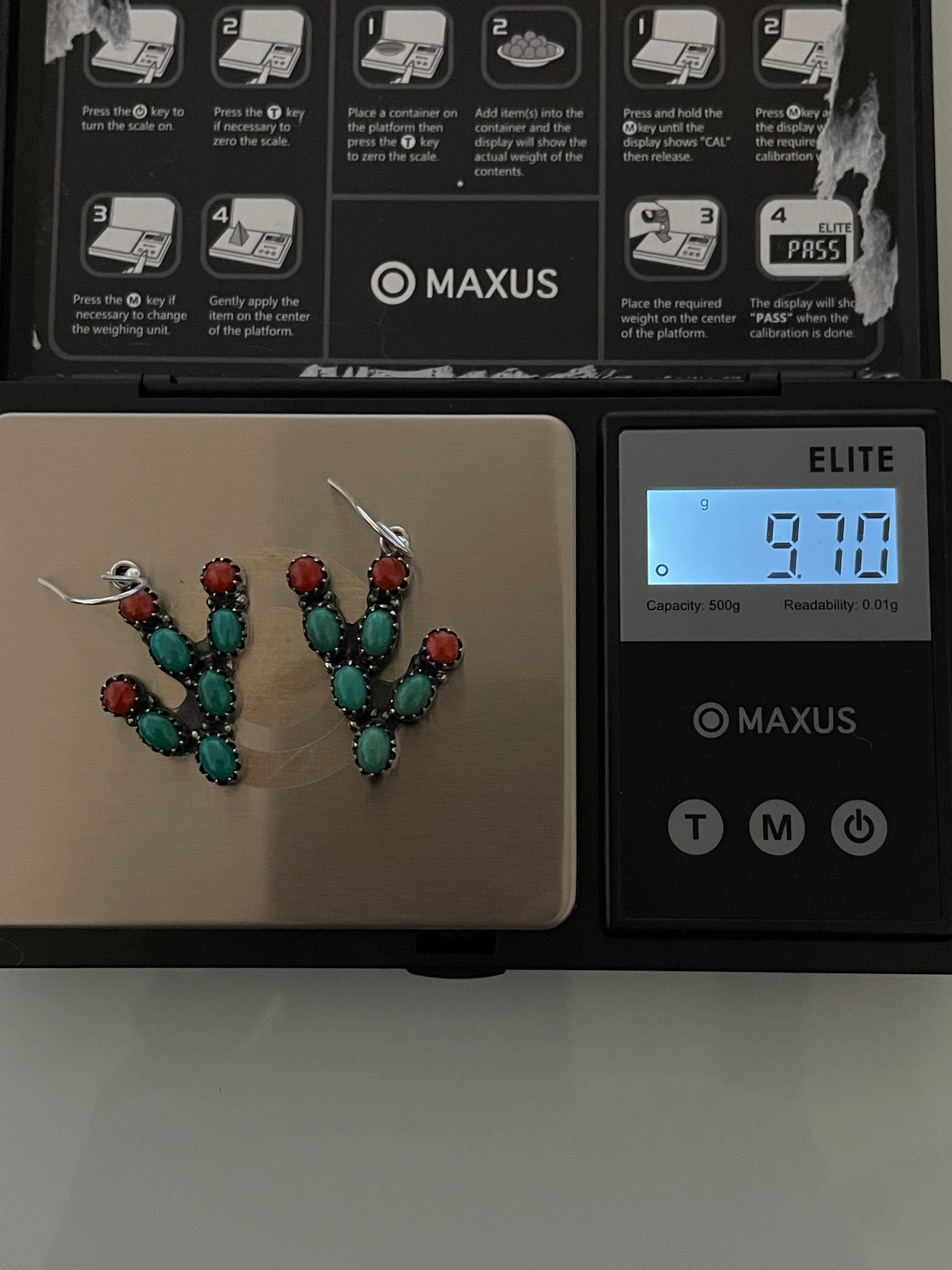 Turquoise & Coral Cactus Earrings | 925 Sterling Silver E388